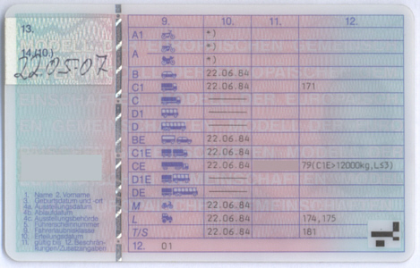 Schlüsselzahlen für Eintragungen in den Führerschein